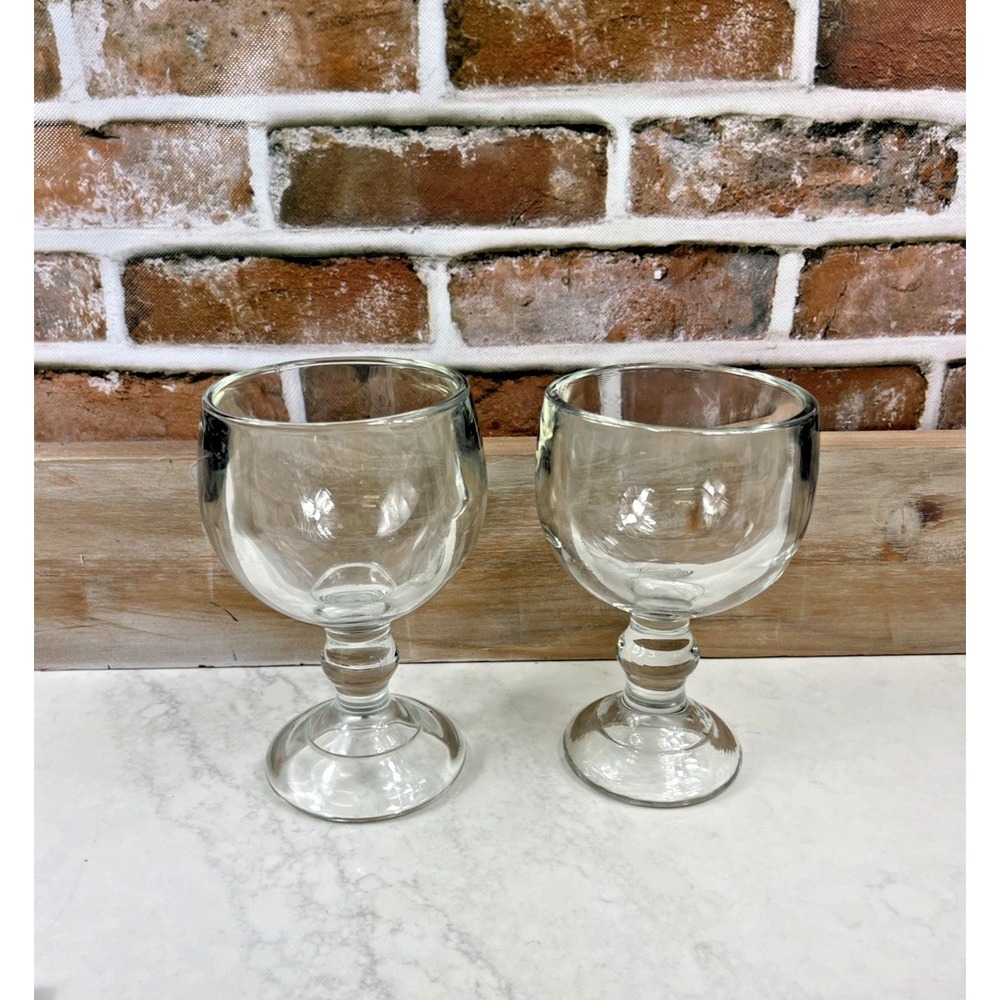 Set Of 2 Vintage Bar Goblets Drinking Glass Pedestal Heavy Thick Glass 6.5"
